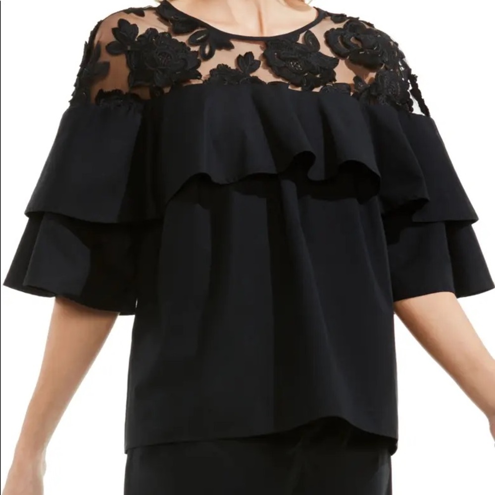 Vince Camuto Floral Mesh Yoke Blouse